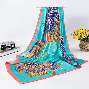 Shawl long sunscreen beach towel butterfly digital printing 90cm satin square scarf