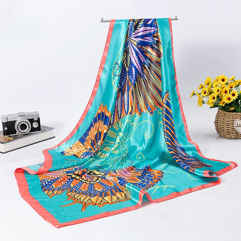 Shawl long sunscreen beach towel butterfly digital printing 90cm satin square scarf