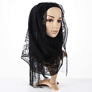 Manufacturers wholesale solid color ladies lace fringe ethnic vintage muslim scarf hijab