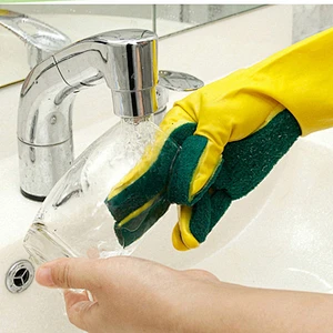 Kitchen Cleaning Gloves Dish Washing Rubber Sponge Gloves Long Sleeve Cleaning Sponge Gloves