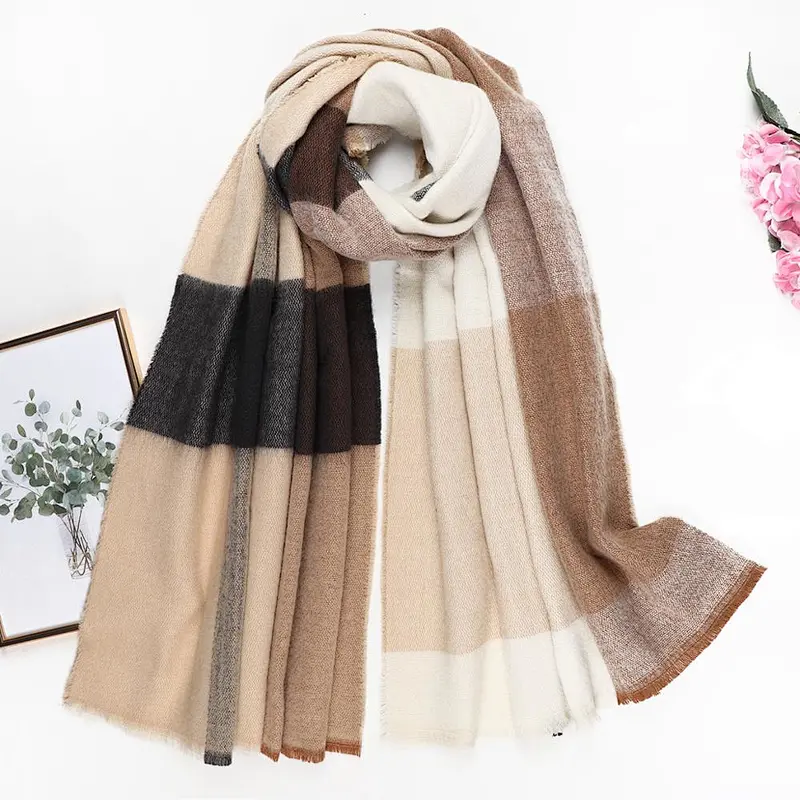 European and American high-grade faux cashmere plaid shawl light luxury fashion  cashmere long scarf women