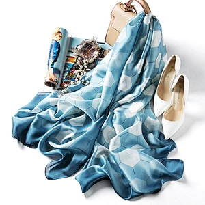Long muslim gradient ramp color hexagonal printing silk women shawls silk scarves wholesale