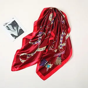 Fashionable lady's square scarf scarf silky satin custom silk satin scarf square