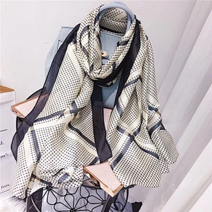 Summer dual-use long check print shawl  foulard silk twill scarf wholesale china
