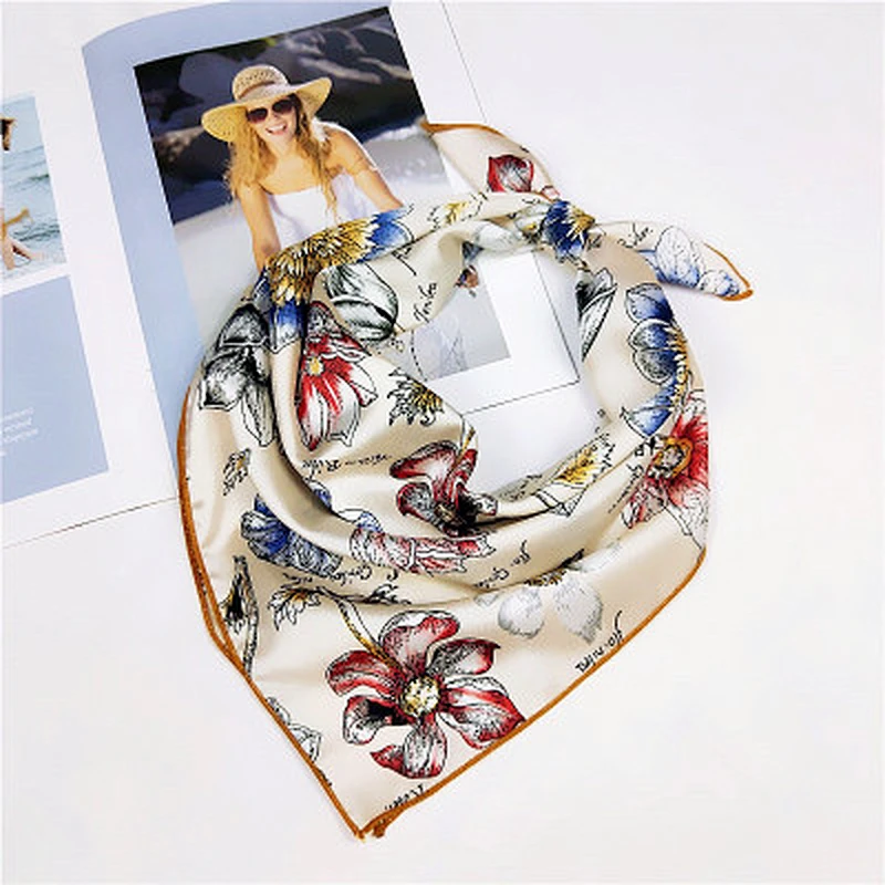 Summer fashion all-match small sunscreen luxury square chiffon silk neck scarf