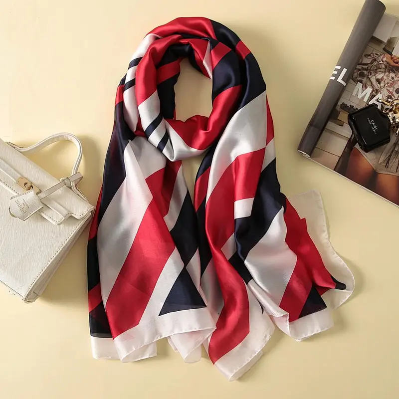 Elegant 180 * 90cm Tabby floral decorative shawl Sun protection women scarf silk print