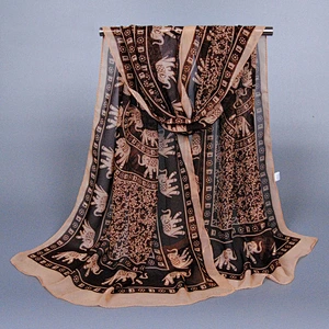 New Design chic shawl  Custom Printed 6 color elephant long chiffon scarf women