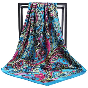 Vintage 90cm satin square scarf wholesale custom digital printing women silk scarf