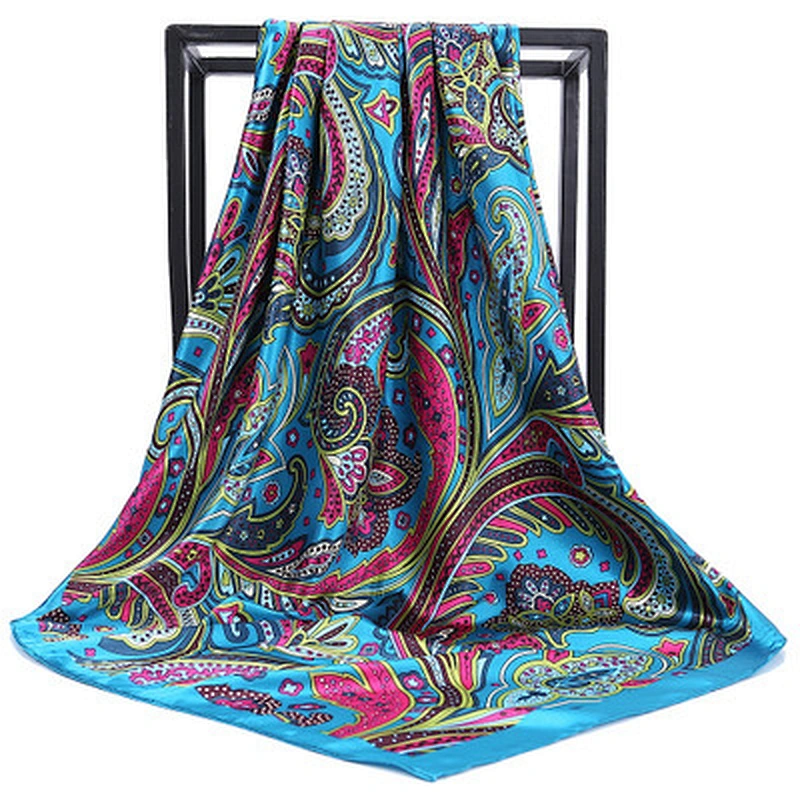 Vintage 90cm satin square scarf wholesale custom digital printing women silk scarf