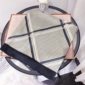 Summer dual-use long check print shawl  foulard silk twill scarf wholesale china