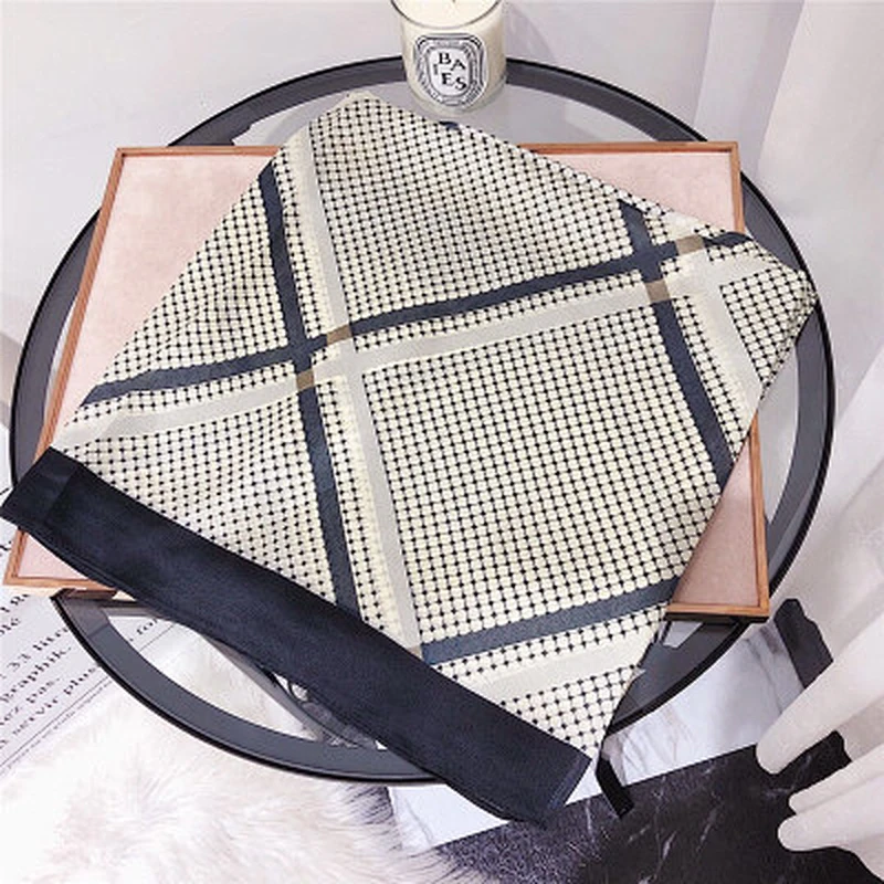 Summer dual-use long check print shawl  foulard silk twill scarf wholesale china