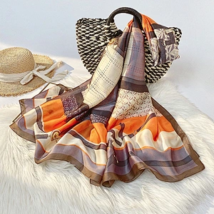 Factory direct color grid new fashion printing sunscreen women print silk shawl scarf