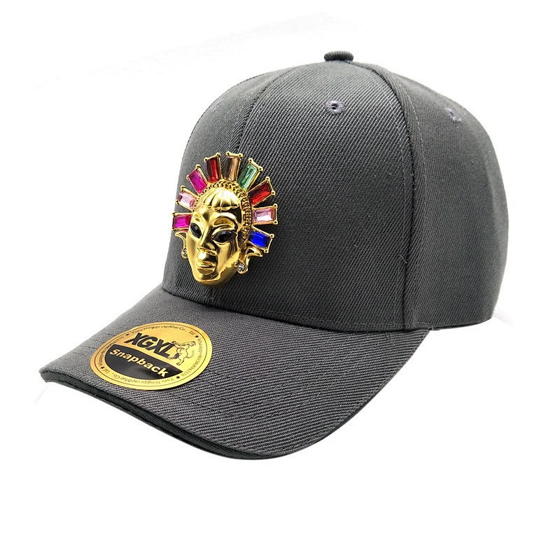 Wholesale sports caps custom gold metal plate logo snapback caps hats