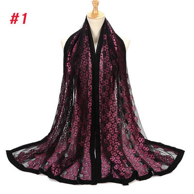 Muslim headscarf travel beach towel floral jacquard stitching lace hijab scarf for women