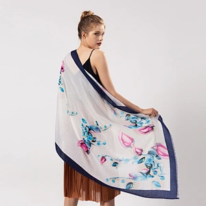 Woman summer seaside Sunscreen Lengthen Oversized beach print polyester  shawl