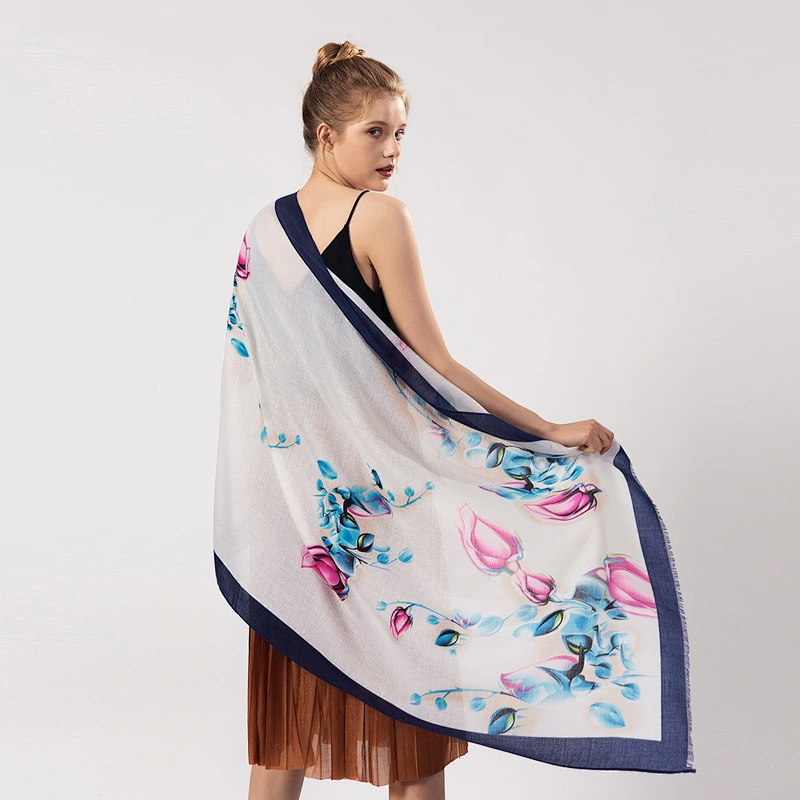 Woman summer seaside Sunscreen Lengthen Oversized beach print polyester  shawl