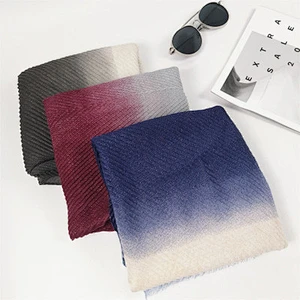 Muslim gradient color long scarf classic wild cotton women's crinkle scarf hijab