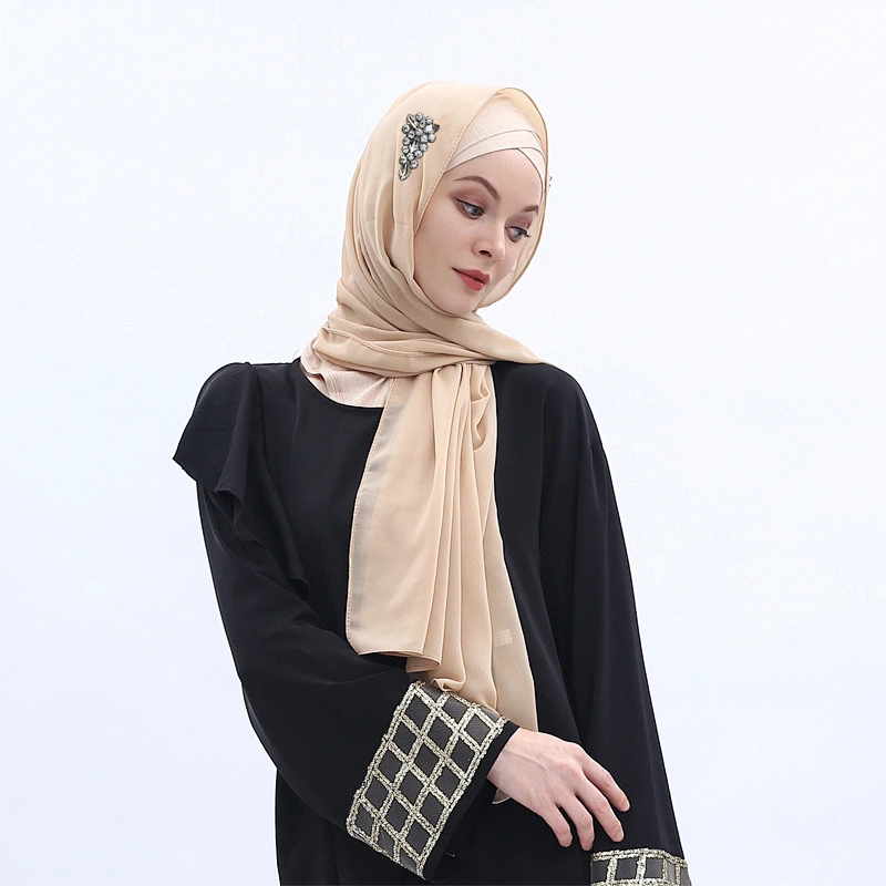 Hot fashion chiffon rhinestone Muslim female hijab long stylish plain muslim hijabs scarfs