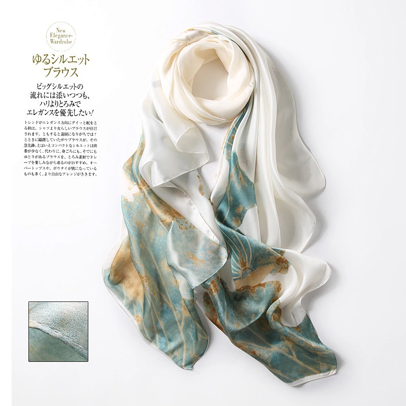 2020 New Flower lotus Female decorative sunscreen satin silk scarf plain