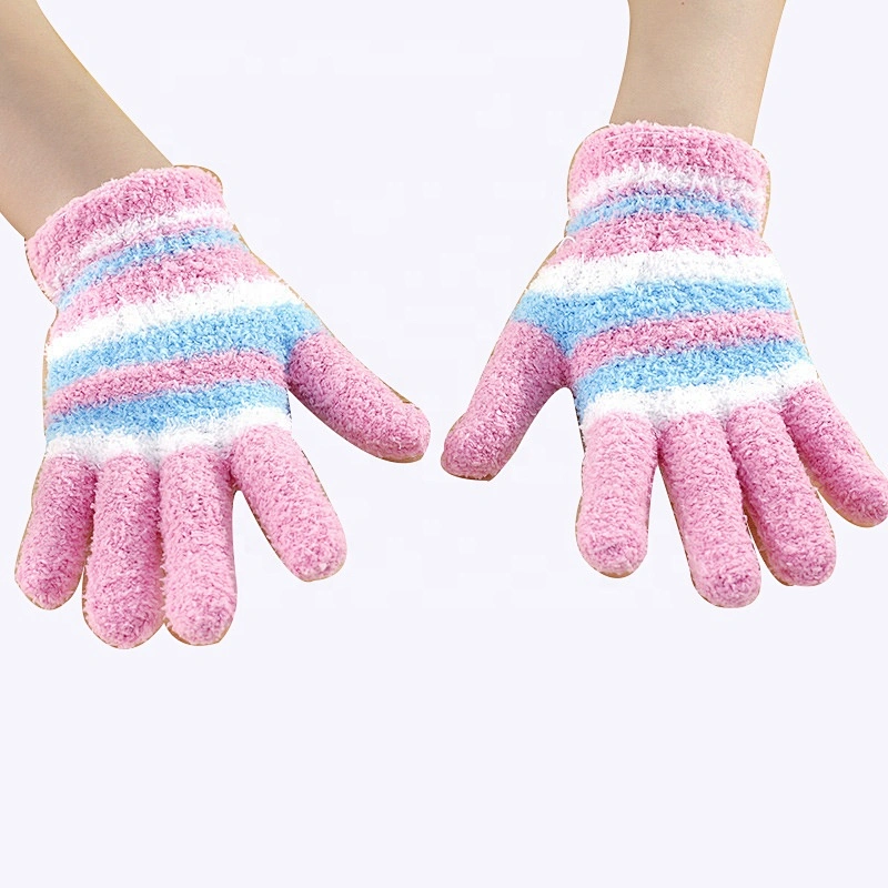 Striped Knit Fall Winter Gloves Coral Fleece Fuzzy Warm Mittens Gloves