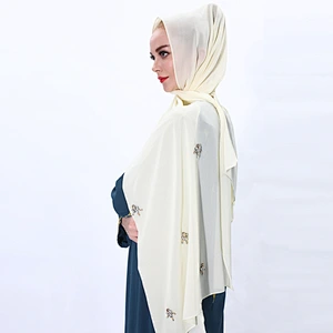 Breathable fashion long scarf muslim rhinestone ladies chiffon scarf hijab with pearl