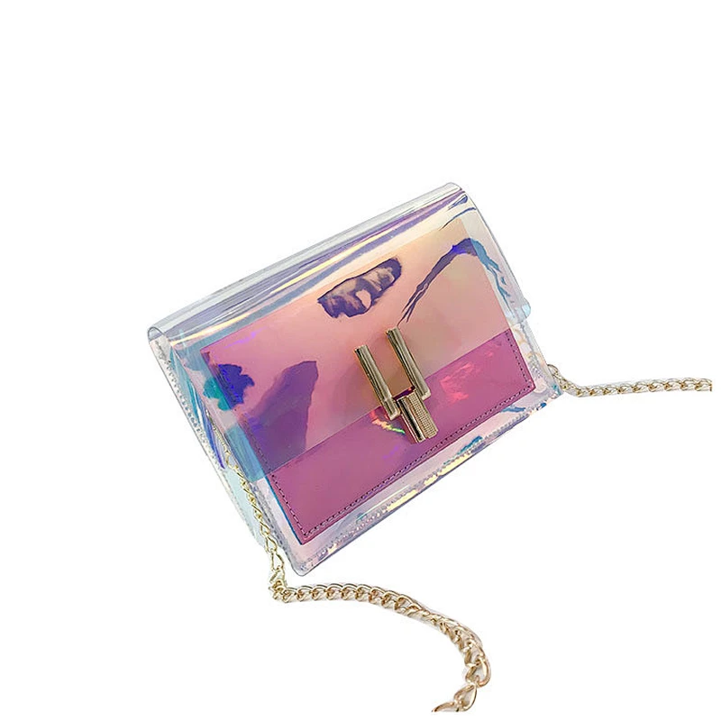 New Fashion Chain Tote Crossbody Bag Laser Women Transparent Shoulder Bag