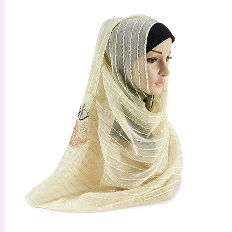 Malaysian new ladies scarf summer all-match floral lace pearl imitated silk hijab scarf