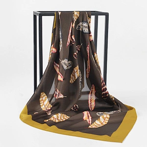 Classic wild summer imitated silk feather sunscreen printing silk square scarf 90x90