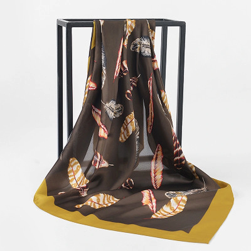 Classic wild summer imitated silk feather sunscreen printing silk square scarf 90x90