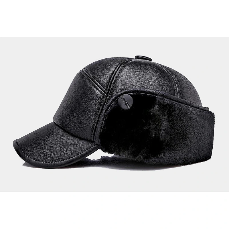 Customizable leather warm earmuffs hats for men and women outdoor windproof winter hat