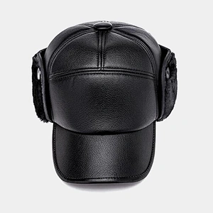 Customizable leather warm earmuffs hats for men and women outdoor windproof winter hat