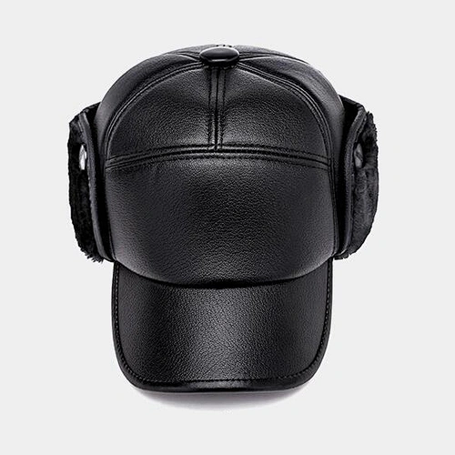 Customizable leather warm earmuffs hats for men and women outdoor windproof winter hat