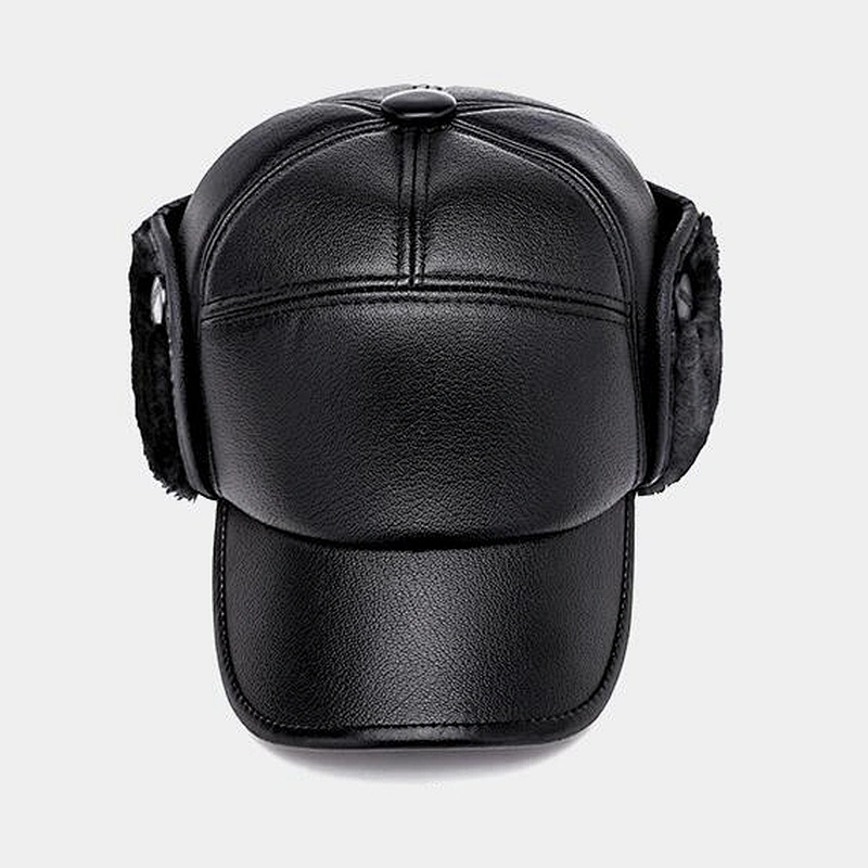 Customizable leather warm earmuffs hats for men and women outdoor windproof winter hat
