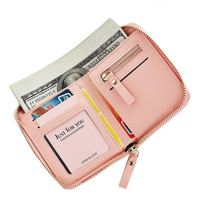 Customized Leather Women Lady Slim Travel Short Wallet For Woman