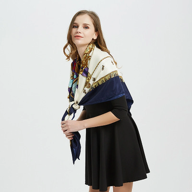 Oversized sunscreen scarf twill silk cheap reversible printing silk shawl wholesale
