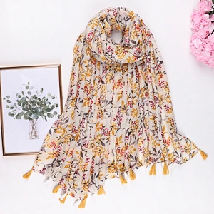 Scarf Women Hijab Comfortable Polyester Silk Scarf 180 * 90Cm Floral Tassel Scarf Wholesale
