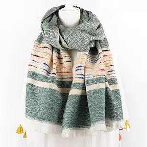 Amazon hot sale colored big stripes acrylic winter women scarf cashmere