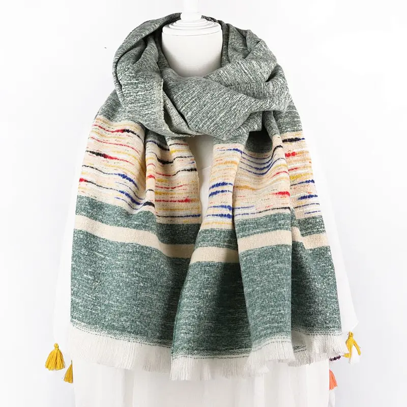 Amazon hot sale colored big stripes acrylic winter women scarf cashmere