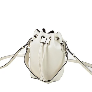 Fashion women genuine leather hand bag lady bucket shoulder handbag with drawstring