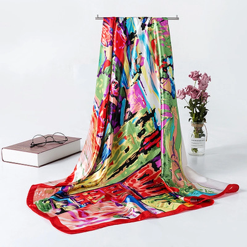 New oil painting art sunscreen scarf ladies women printed shawl satin silk square scarf