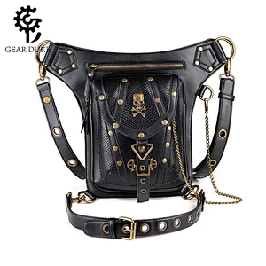 Fashion rivet mens gothic bag steampunk retro rock women skull waist bag shoulder messenger bags
