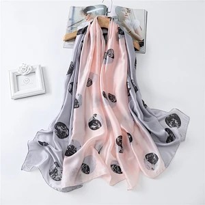 Circular printed simulation silk decorative scarf women silk scarves wholesale pashmina scarf shawl