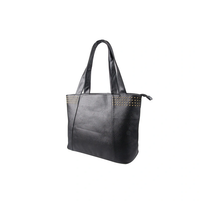 High Quality PU Leather Black Tote Bags Ladies Shopping Handbag