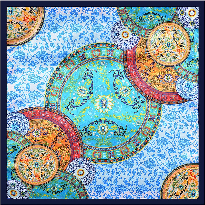 Soft smooth printing large square simulation silk scarf muslim silk square scarf designer shawl