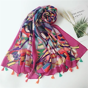 2020 new mercerized cotton encrypted Bali yarn print ladies bali yarn  tassel scarf summer cotton