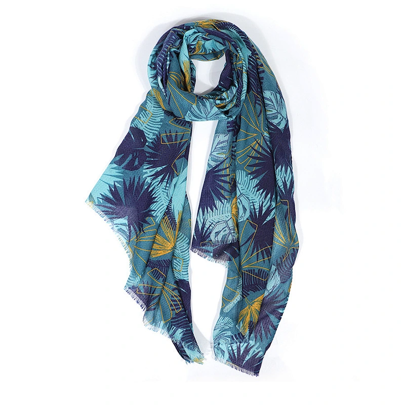 Factory direct coconut tree tropical green green printing wild polyester voile scarf plain