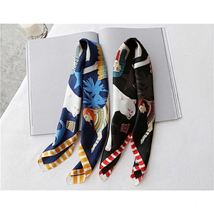 Femininity small square neck scarf color polyester printed vintage square silk scarf muslim