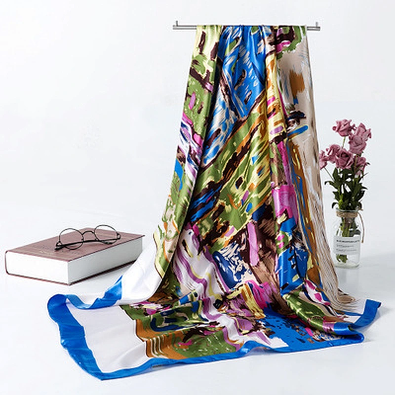 New oil painting art sunscreen scarf ladies women printed shawl satin silk square scarf