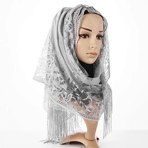 Manufacturers wholesale solid color ladies lace fringe ethnic vintage muslim scarf hijab