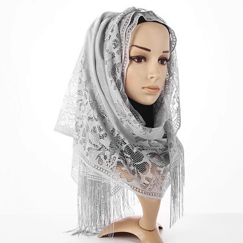 Manufacturers wholesale solid color ladies lace fringe ethnic vintage muslim scarf hijab